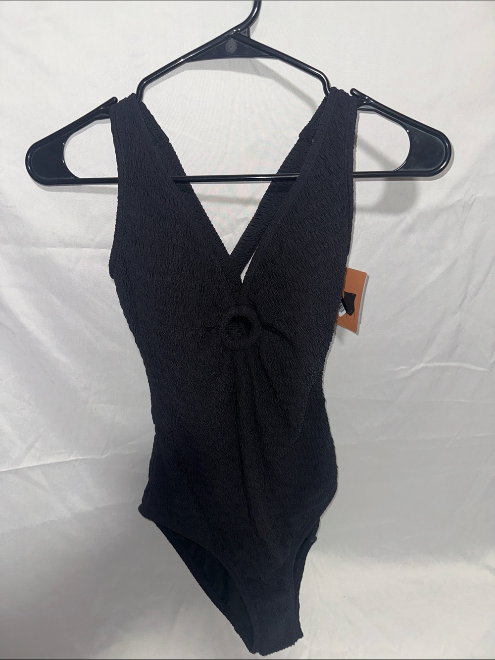 Shade & Shore Black Textured Kids One-Piece Swimsuit with Front Ring
